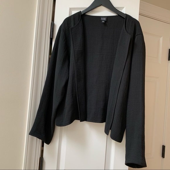 Eileen Fisher silk blend textured black jacket l - Picture 3 of 10